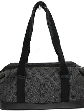 GUCCI GG Canvas Mini Boston Handbag Black Leather Canvans GHW Italy 36KC924